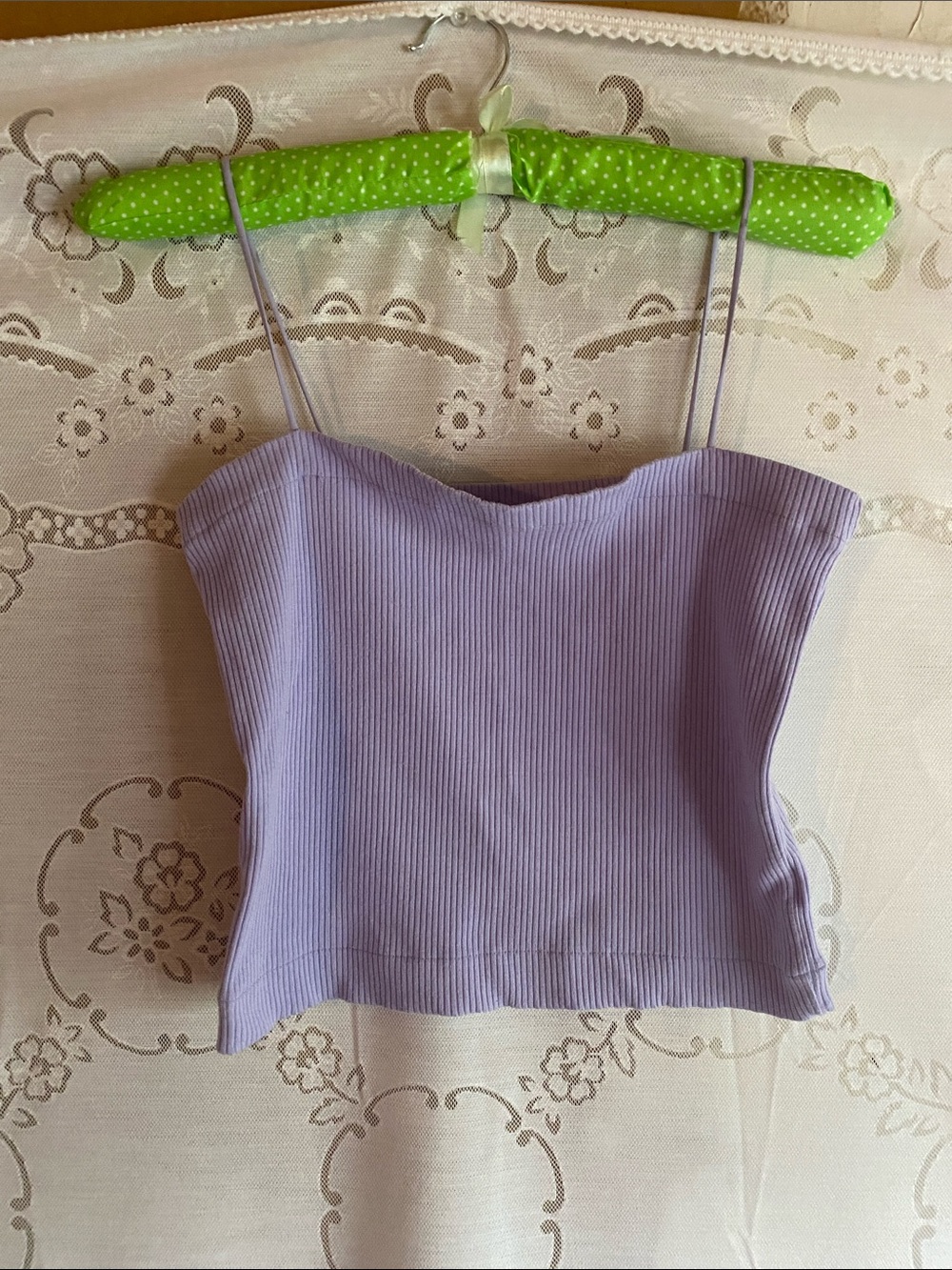 American Eagle Outfitters Lilac Ribbed Spaghetti Strap Crop Top